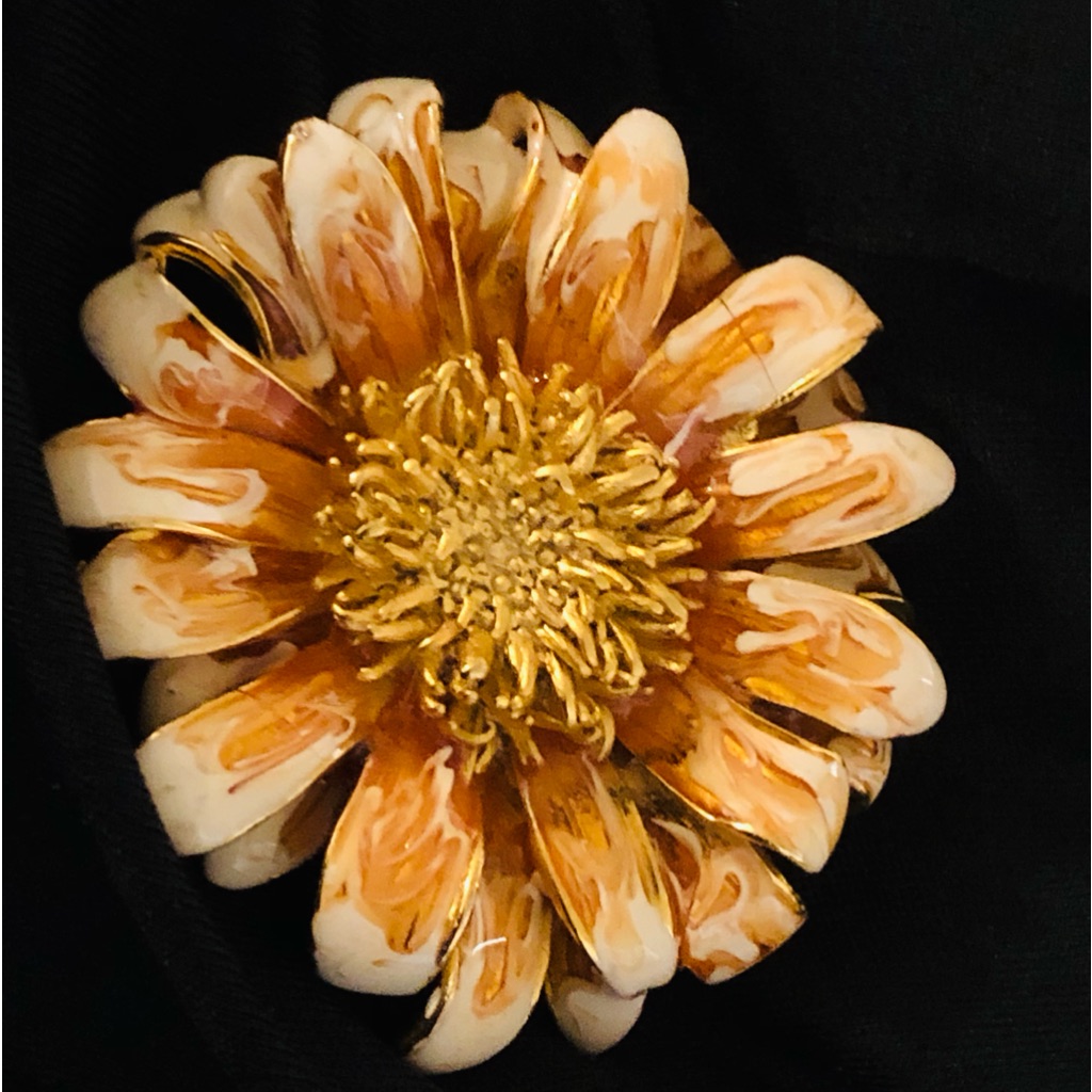Vintage Brooch By Erwin Pearl Ep Gold Tone Enamel Flower 39$